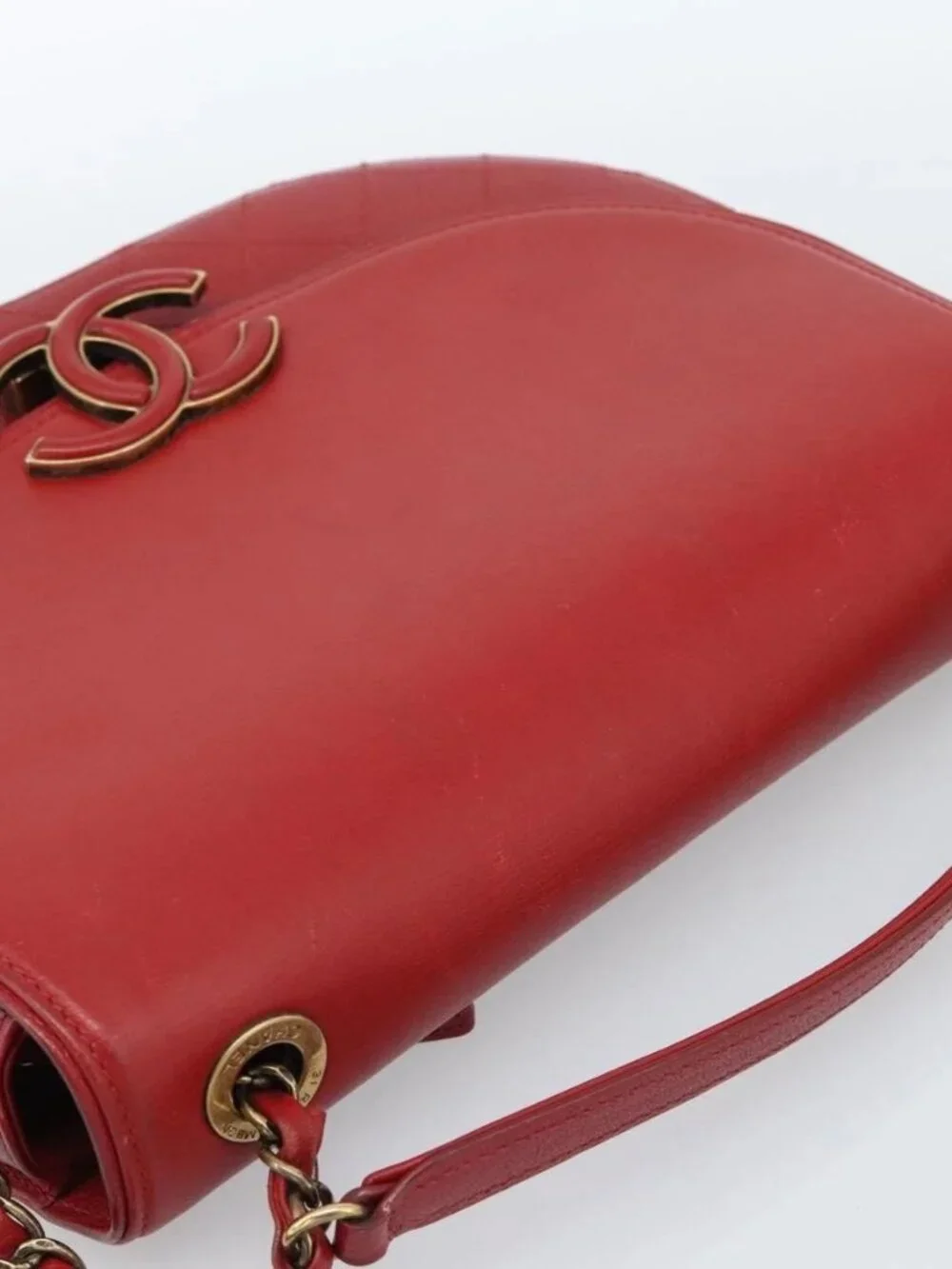 CHANEL Chain Shoulder Bag Calf Skin Red CC Auth ka4671M